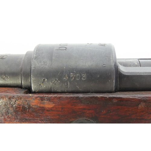 400 - Deactivated German Mauser K-98 bolt action rifle, impressed 4703 to the butt and 5586 to the undersi... 