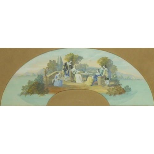 933 - Pair of 18th century gouache's of classic French scenes of people congregating and playing, each mou... 