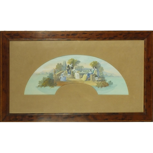 933 - Pair of 18th century gouache's of classic French scenes of people congregating and playing, each mou... 