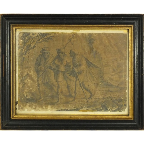 959 - After Rubins - 17th century drawing of three men in a landscape setting, framed, inscription to the ... 