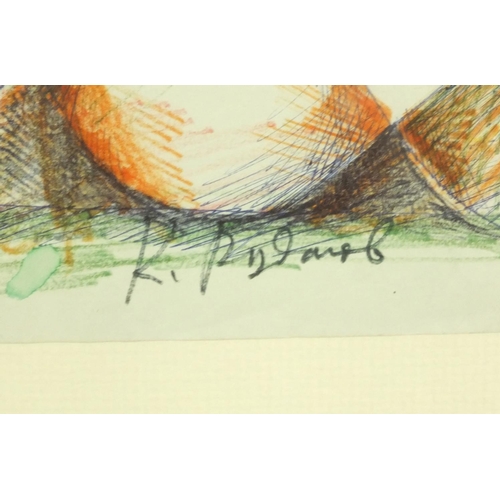 983 - Ink and watercolour onto paper abstract composition, bearing a signature K Rudanove, mounted and fra... 