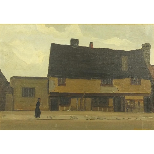 1008 - P H Padwick - Oil onto board view titled 'Old Cottages at Sandwich', inscription to the reverse 'fro... 