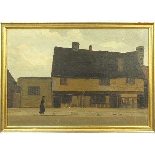 1008 - P H Padwick - Oil onto board view titled 'Old Cottages at Sandwich', inscription to the reverse 'fro... 