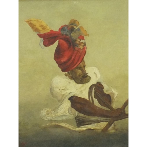 972 - 19th century oil onto board of an Indian horseman, monogramed TCW, dated 1876, Reeves & Sons label t... 
