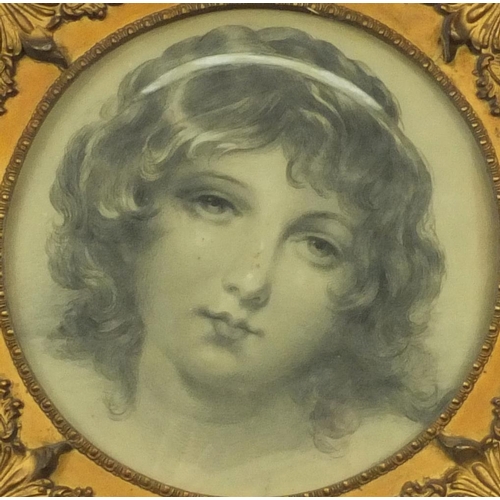 988 - 19th century pencil sketch of a girls head, ornately gilt framed, Sotheby's label to the reverse, 24... 