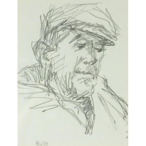 1032 - Philip Moysey - Pencil portrait of a man in a cap dated '89, mounted and gilt framed, 24cm x 18cm ex... 