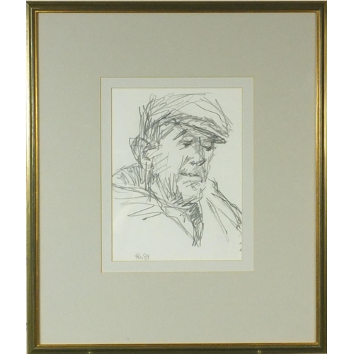 1032 - Philip Moysey - Pencil portrait of a man in a cap dated '89, mounted and gilt framed, 24cm x 18cm ex... 