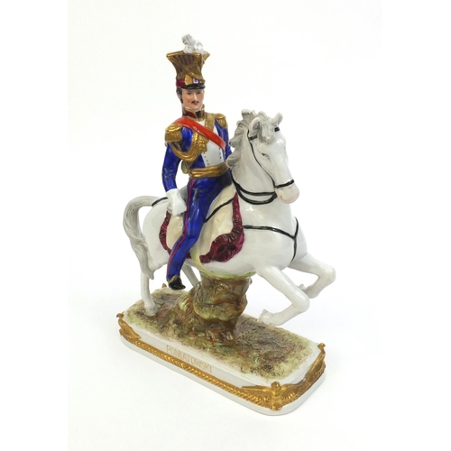 394 - Military interest scheibi-alsbach hand painted porcelain figure of Poniatowski on horseback, numbere... 