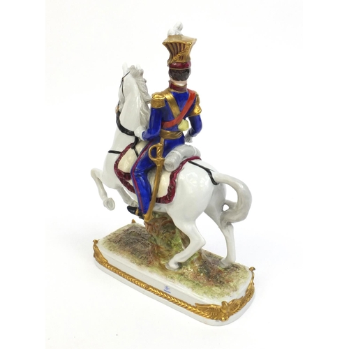 394 - Military interest scheibi-alsbach hand painted porcelain figure of Poniatowski on horseback, numbere... 