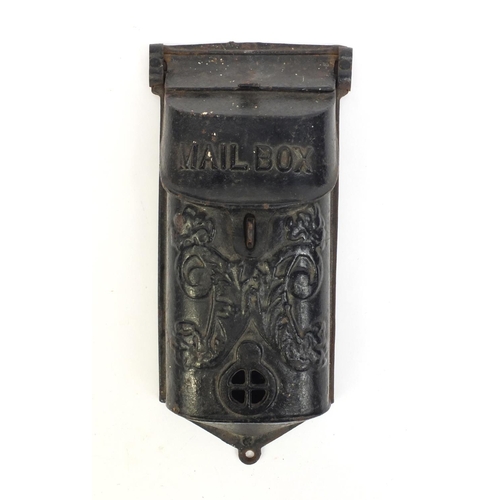 52 - Victorian cast iron wall mounting mail box, 30cm high