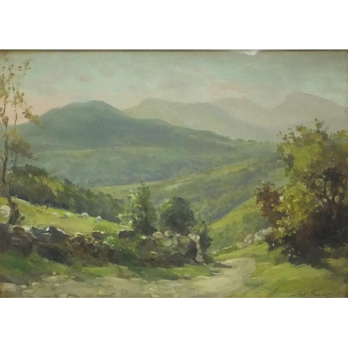 1025 - Robert Fowler - Oil onto canvas view of a landscape before mountains, gilt framed, 56cm x 40cm exclu... 