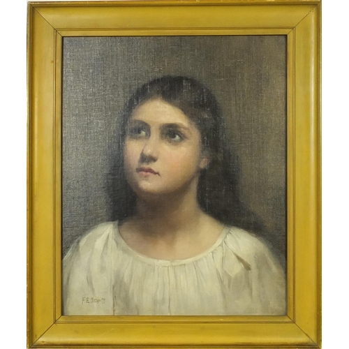 956 - Francis E Nesbitt - 19th century oil onto canvas portrait of a young girl, gilt framed, 40cm 31cm ex... 