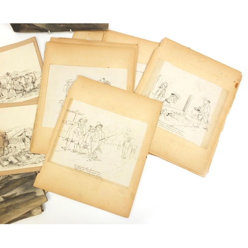964 - Group of 19t century watercolours and ink sketches including some of industrial scenes, some comical... 