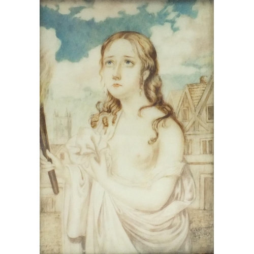 20 - 19th century rectangular portrait miniature of a semi clad female named Jane Shore onto ivory, signe... 