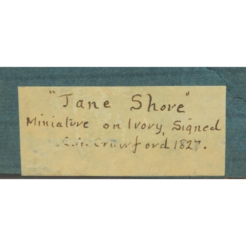 20 - 19th century rectangular portrait miniature of a semi clad female named Jane Shore onto ivory, signe... 