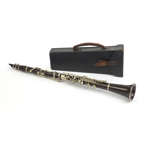 355 - Rudall Carte & Co of London rosewood four piece clarinet, with nickel mounts, numbered 5017, togethe... 