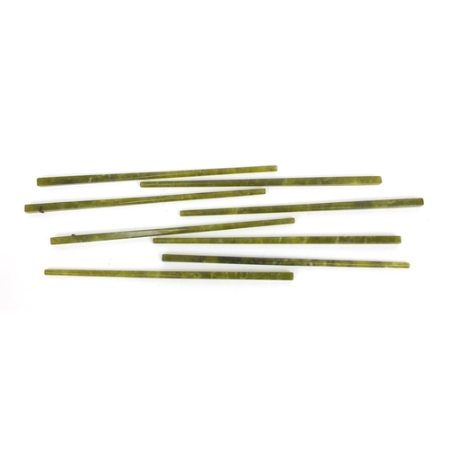 540 - Four pairs of Chinese spinach green jade chopsticks, each 22cm long