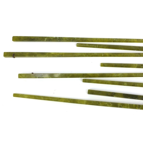 540 - Four pairs of Chinese spinach green jade chopsticks, each 22cm long