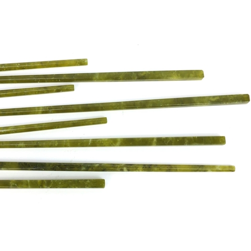 540 - Four pairs of Chinese spinach green jade chopsticks, each 22cm long