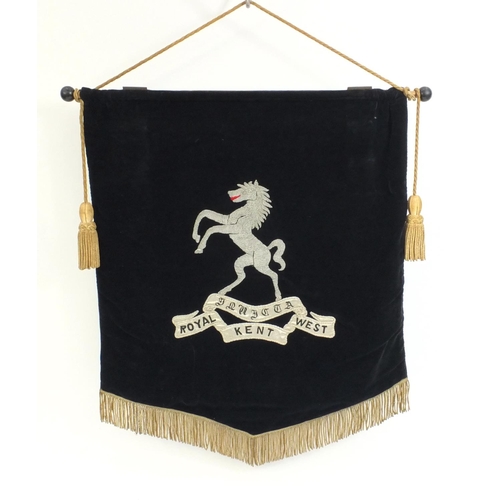 386 - British Military interest Royal Kent West embroidered trumpet banner, 60cm high