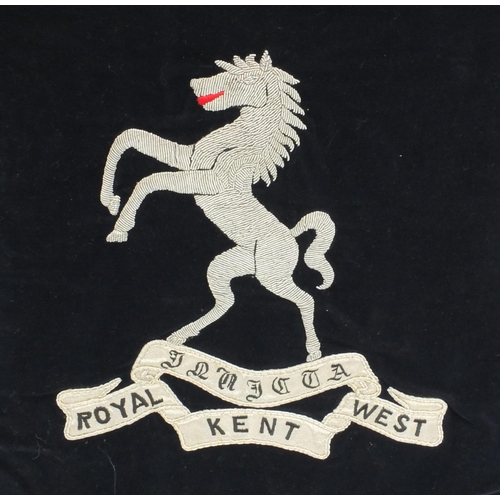 386 - British Military interest Royal Kent West embroidered trumpet banner, 60cm high