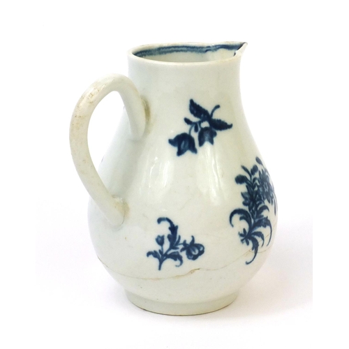 608 - 18th century Royal Worcester sparrow beak jug decorated with flowers and a butterfly, 11cm high