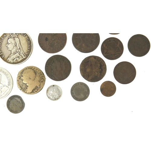 288 - Group of British and World coinage including some silver examples - Two double florins, 1887 and 188... 