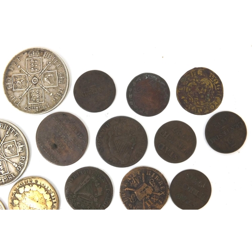 288 - Group of British and World coinage including some silver examples - Two double florins, 1887 and 188... 
