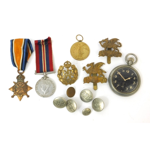 365 - British Military interest Victory medal and 1914-15 star, together with a Military interest pocket w... 