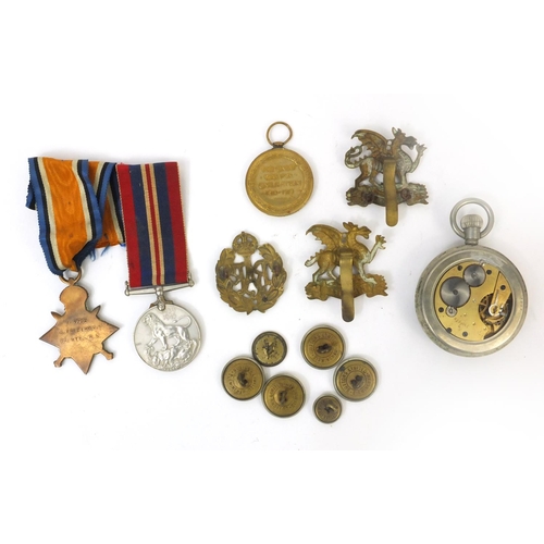 365 - British Military interest Victory medal and 1914-15 star, together with a Military interest pocket w... 