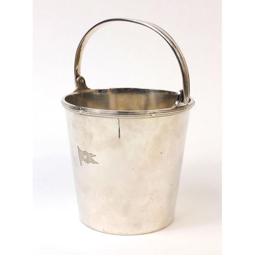 187 - Shipping interest Elkington silver plated ice bucket with swing handle, engraved with the White Star... 