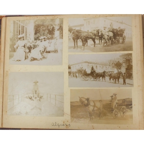 210 - Hardback family photograph album containing mostly black and white photographs with annotations incl... 