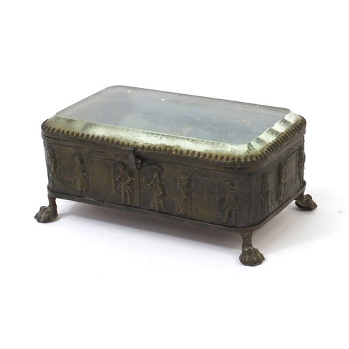 39 - French bevelled glass jewellery casket with button back velvet lined interior and hinged lid, the ca... 