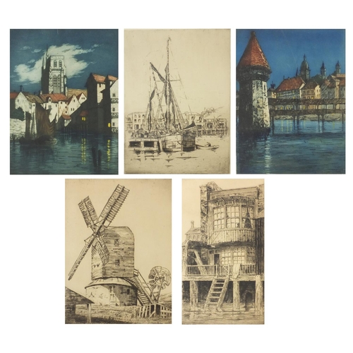 992 - Group of five etchings including two coloured examples, three Ralph Bingham examples and two example... 