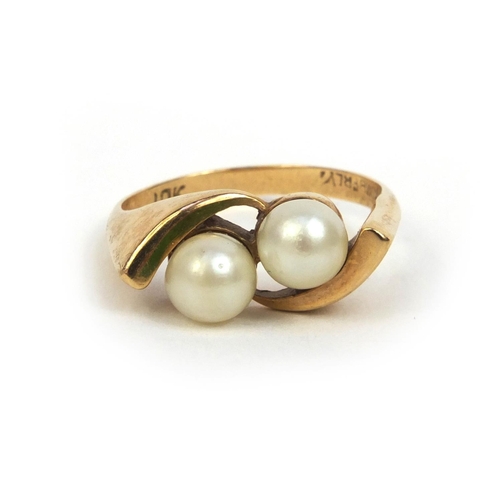 839 - 10k gold pearl ring engraved Kimberly to the shank, size P, approximate weight 4.5g