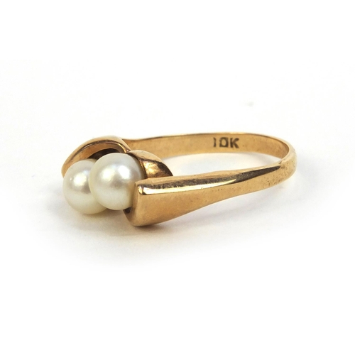 839 - 10k gold pearl ring engraved Kimberly to the shank, size P, approximate weight 4.5g