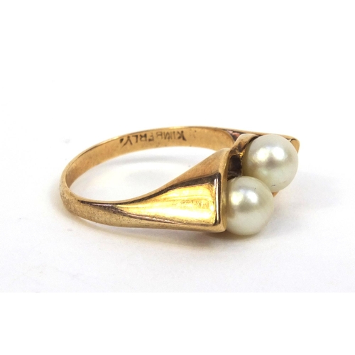 839 - 10k gold pearl ring engraved Kimberly to the shank, size P, approximate weight 4.5g