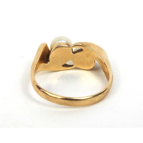 839 - 10k gold pearl ring engraved Kimberly to the shank, size P, approximate weight 4.5g