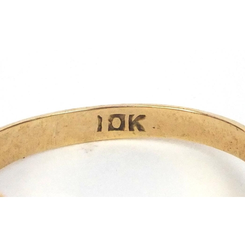 839 - 10k gold pearl ring engraved Kimberly to the shank, size P, approximate weight 4.5g