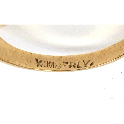 839 - 10k gold pearl ring engraved Kimberly to the shank, size P, approximate weight 4.5g