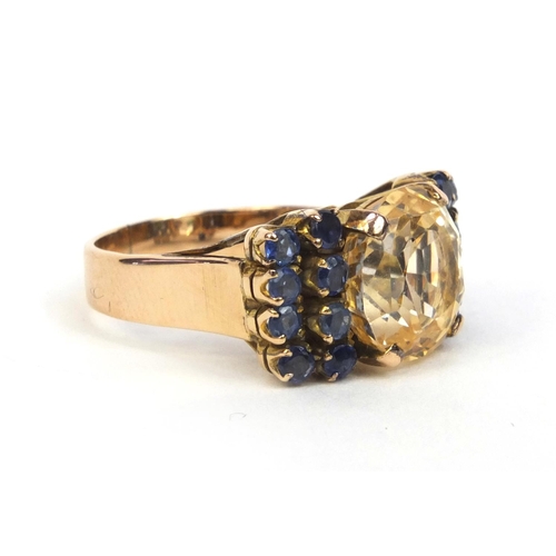 813 - Designer 14ct gold yellow and blue sapphire ring, size K, approximate weight 6.0g