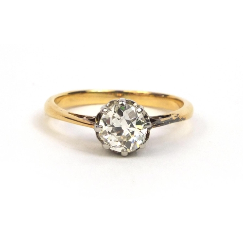 801 - Unmarked gold diamond solitaire ring, size J, approximate weight 2.5g