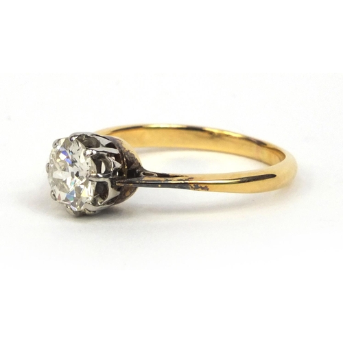 801 - Unmarked gold diamond solitaire ring, size J, approximate weight 2.5g