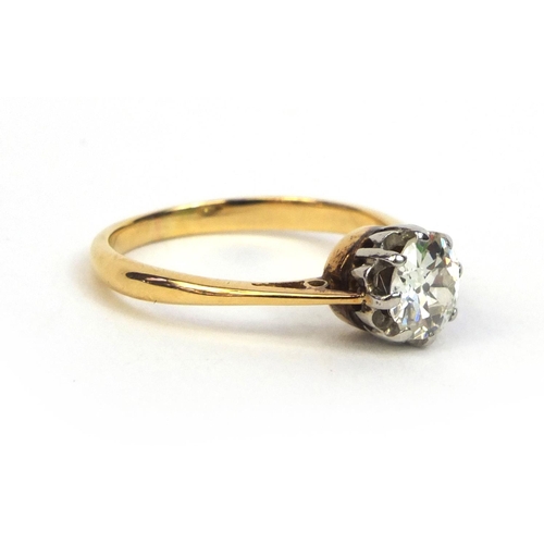 801 - Unmarked gold diamond solitaire ring, size J, approximate weight 2.5g