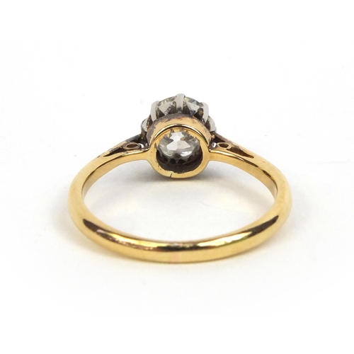 801 - Unmarked gold diamond solitaire ring, size J, approximate weight 2.5g