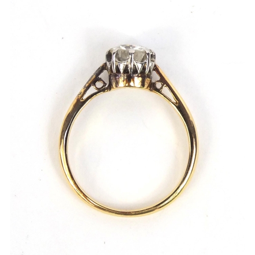 801 - Unmarked gold diamond solitaire ring, size J, approximate weight 2.5g