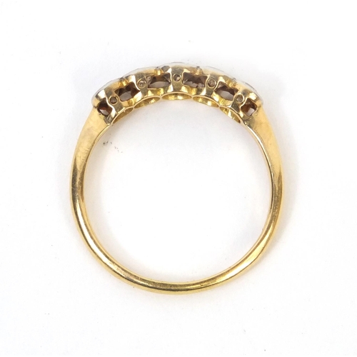 824 - 18ct gold diamond five stone ring, size S, approximate weight 2.7g