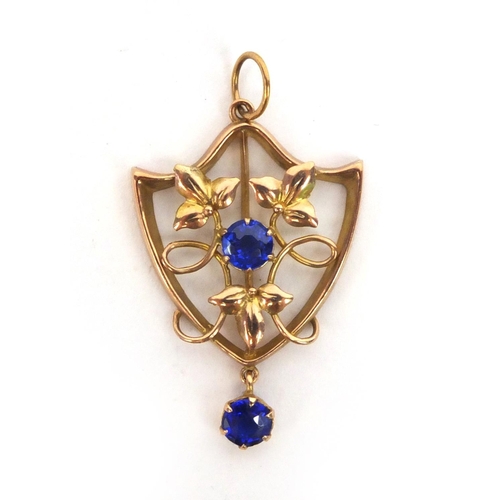 872 - Art Nouveau 9ct gold blue stone pendant and two Victorian 9ct gold brooches set with seed pearls and... 