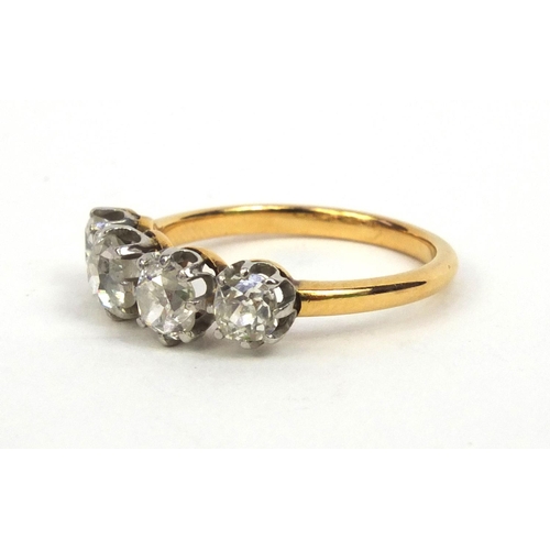 802 - Unmarked gold diamond four stone ring, size K, approximate weight 2.8g