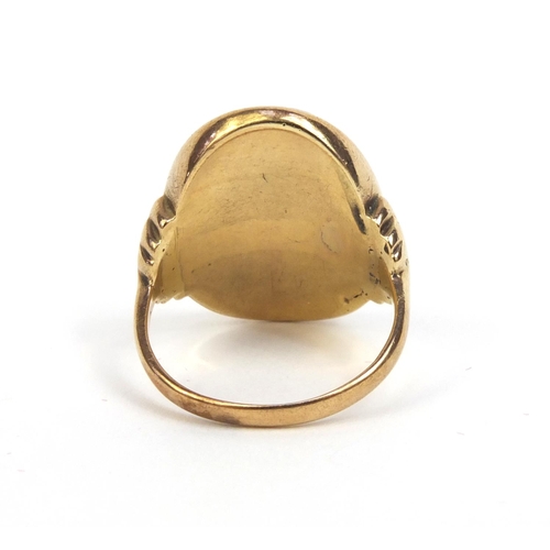 882 - Victorian unmarked gold bloodstone signet ring, size O, approximate weight 6.0g